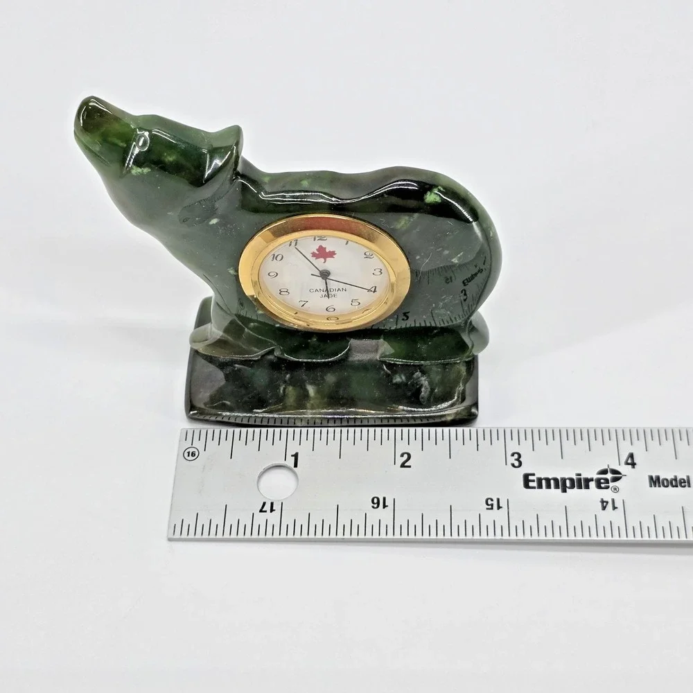 British Columbia Canadian‎ Jade Bear Clock Hand Carved BC Nephrite Green Stone